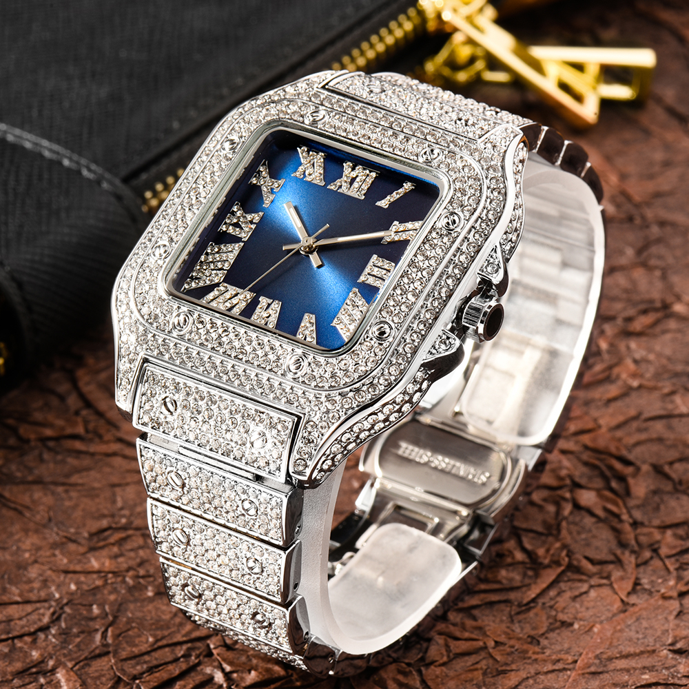 Jewelry Watches Brands - MISSFOX Mens Watches Hip Hop Baguette