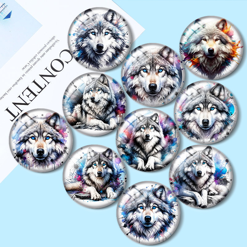 Wolf Jewelry & Watches Tampa - Watercolor Wolf 10pcs 12mm/16mm/18mm/25mm Round Photo