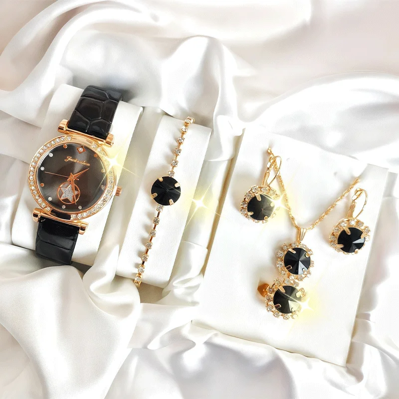 Jewelry Diamond Watches - 6-piece women's round quartz watch set