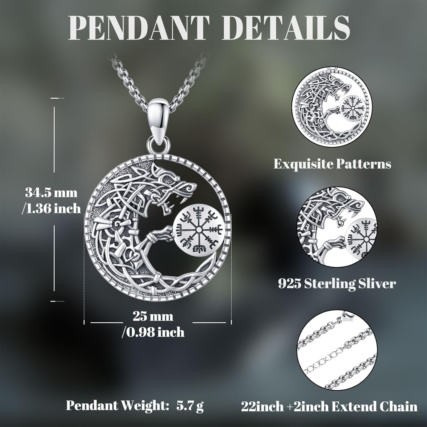 Viking Necklace for Men 925 St - Wolf Jewelry & Watches Tampa 评论和价格