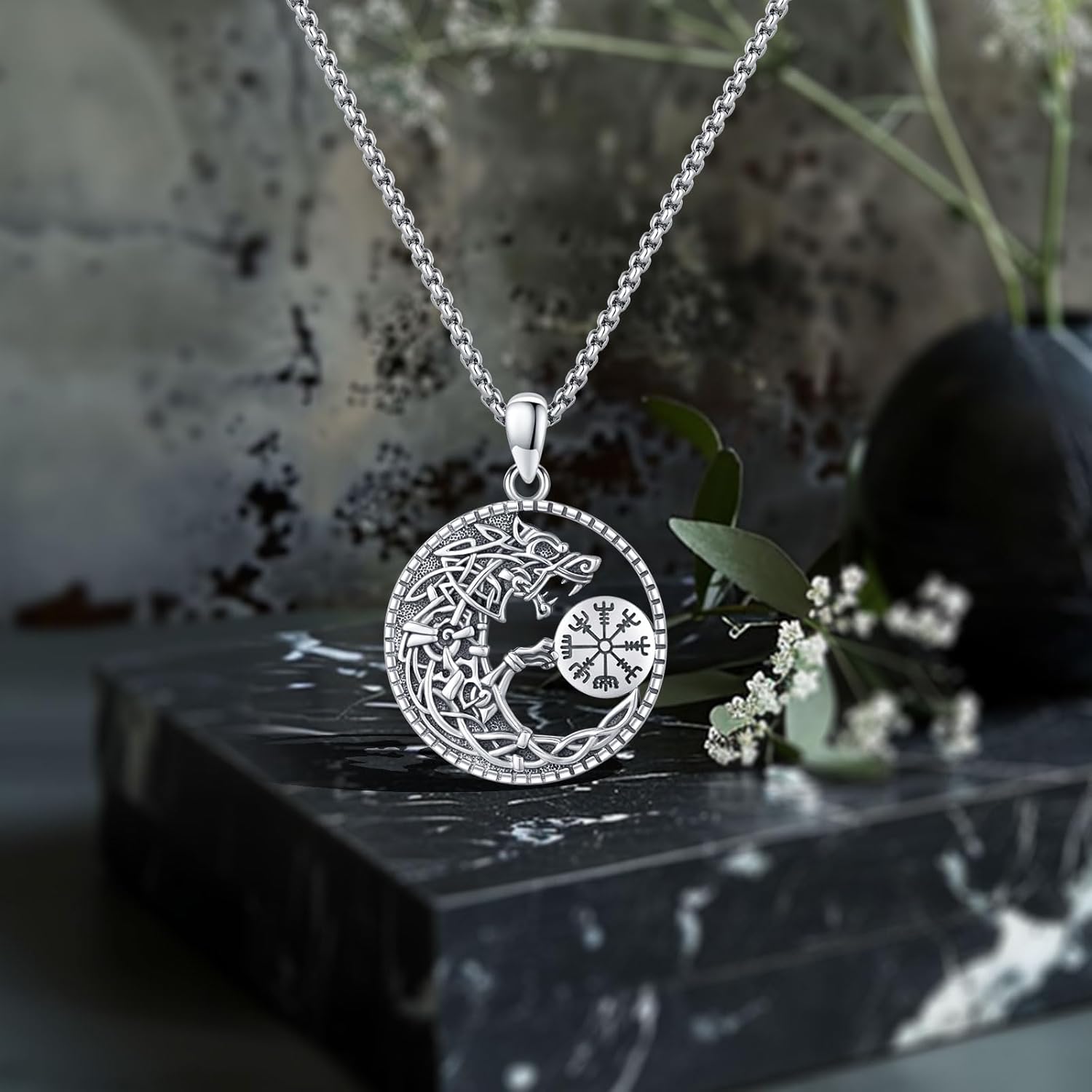 Viking Necklace for Men 925 St - Wolf Jewelry & Watches Tampa 评论和价格