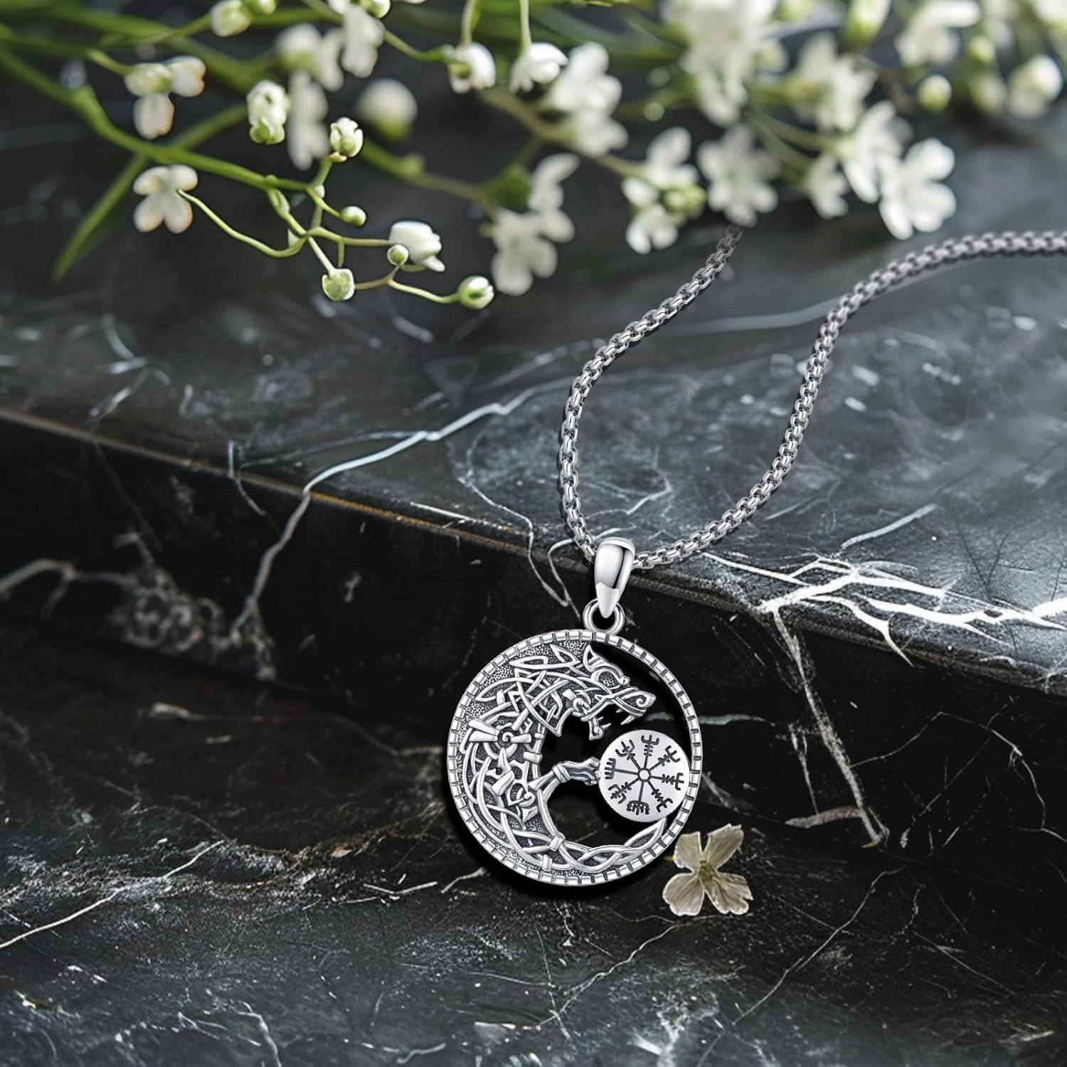 Viking Necklace for Men 925 St - Wolf Jewelry & Watches Tampa 评论和价格