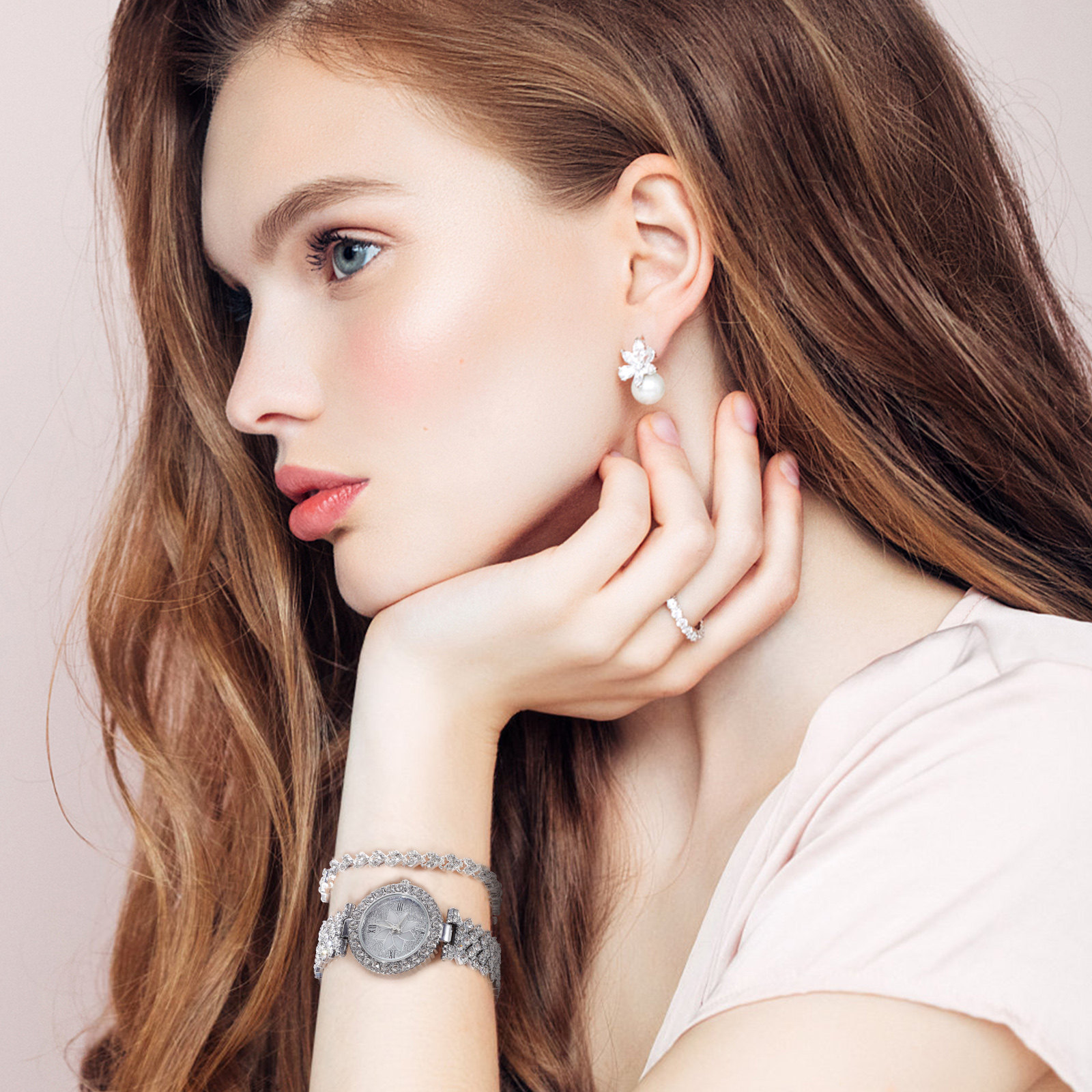 Rhinestone Inlaid Wristwatch F - Luxury Time Watches Jewelry Gold 评论和价格